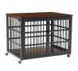 Furniture style dog crate wrought iron frame door with side openings, Grey, 38.4''W x 27.7''D x 30.2''H.